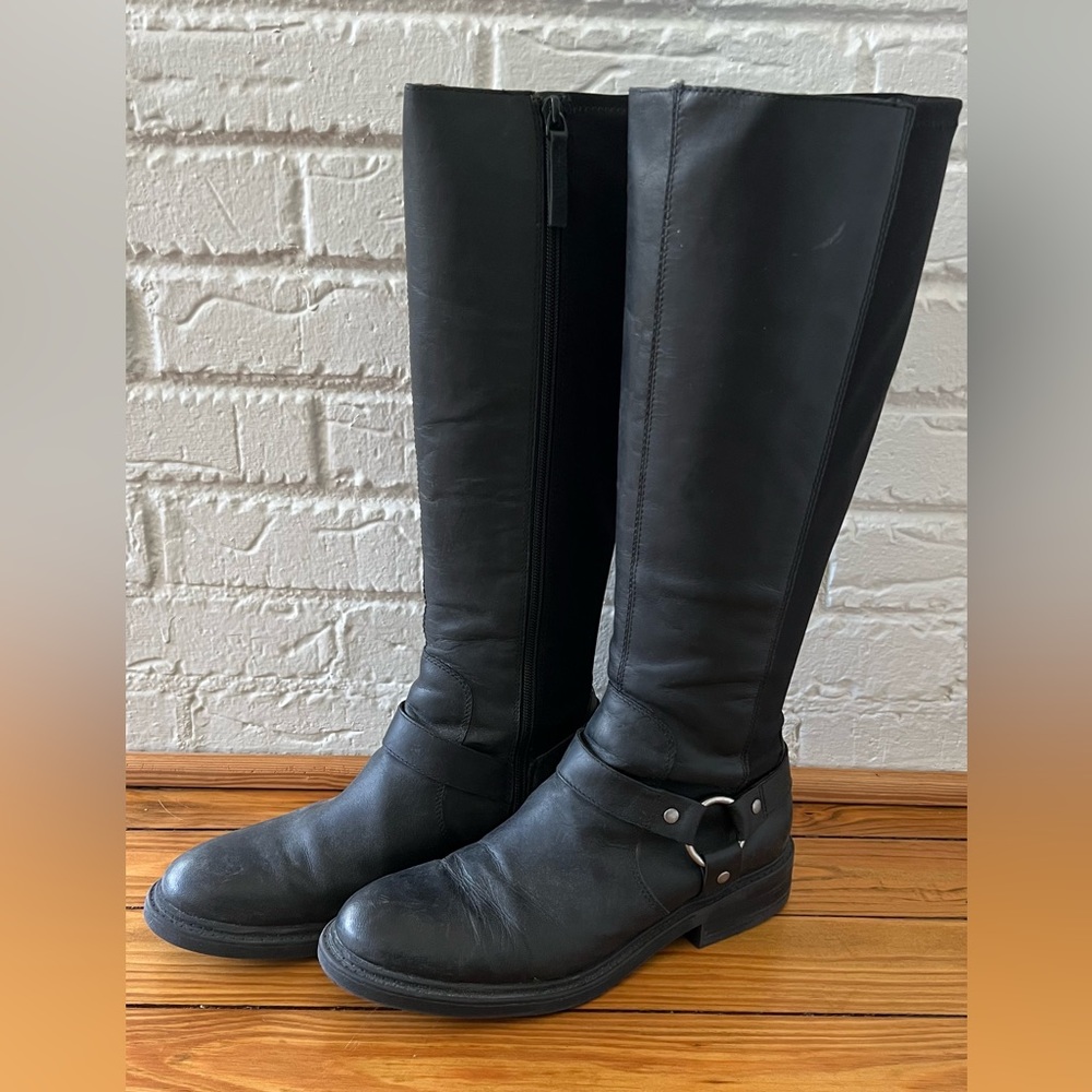 Nine West Tall Black Leather Moto/Biker style Boots Women Sz 8.5